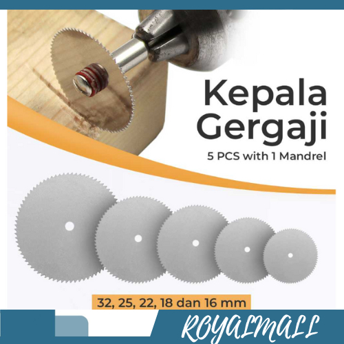 Kepala Gergaji Wheel 5 PCS with 1 Mandrel for Dremel Rotary / Kepala Mata Gergaji Gerinda Grenda Gur