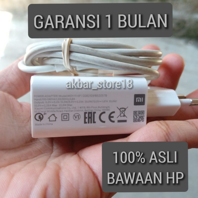 CHARGER XIAOMI ORIGINAL TYPE C FAST CHARGING REDMI 9T - NOTE 9 - POCO M3/PRO ORIGINAL 22,5 WATT BAWA