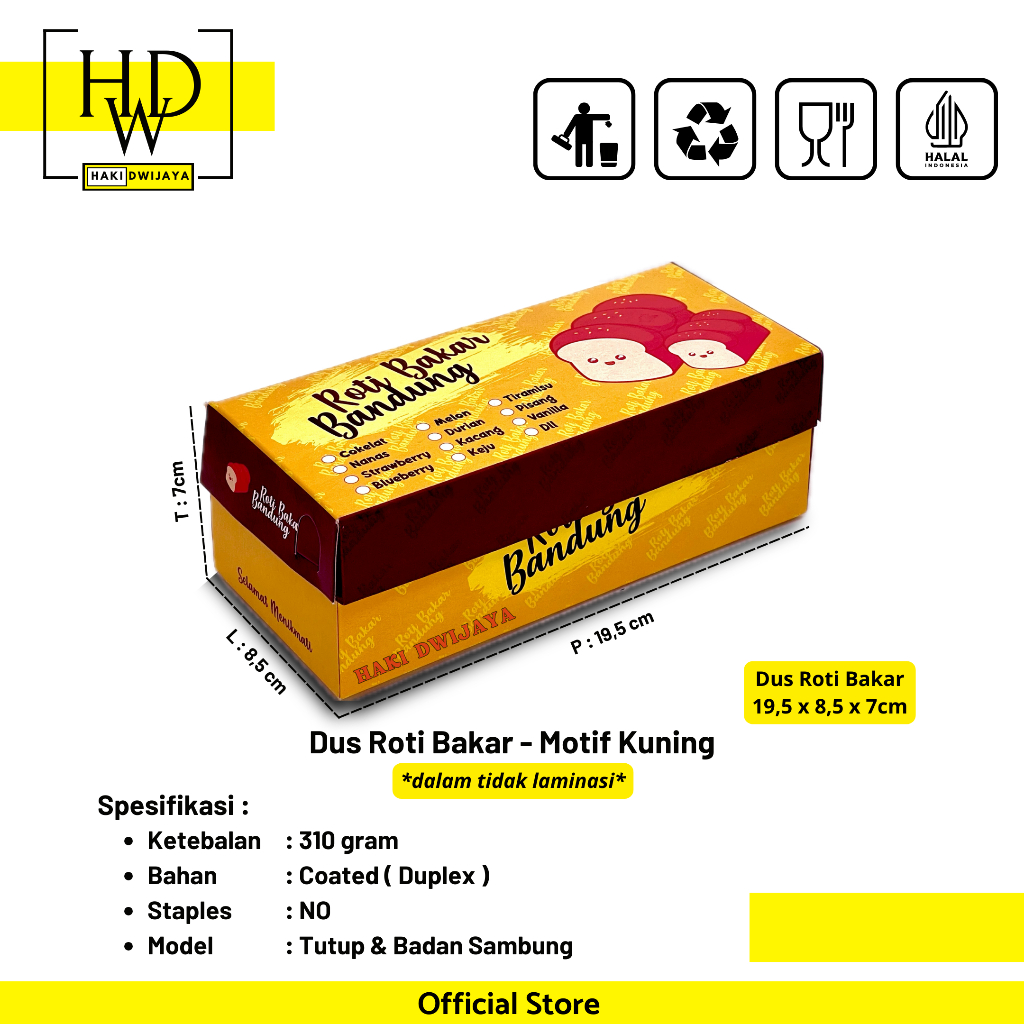 [MIN 20Pcs] Dus Roti Bakar Bandung / Dus Roti - Motif Kuning