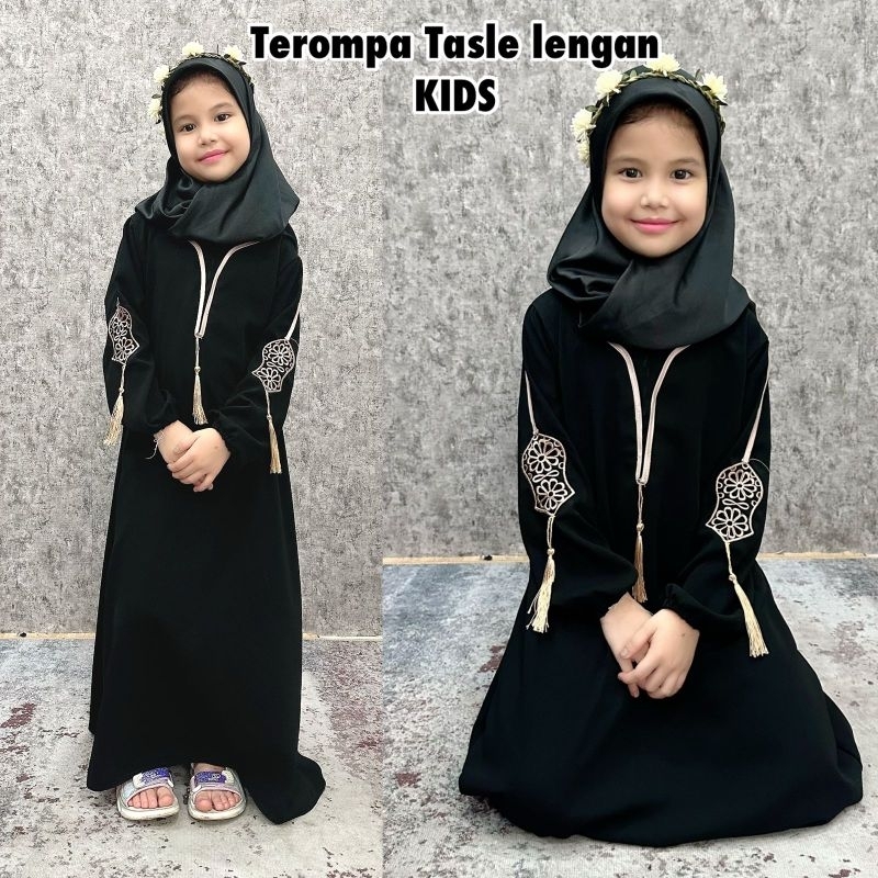 Abaya terompa anak/abaya anak/kids/abaya hitam/abaya murah