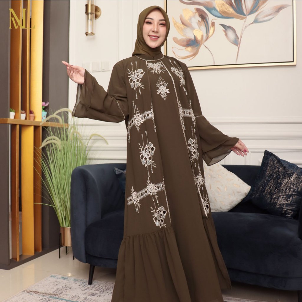 Gamis Kaftan Wanita Muslim Dress Motif Abaya Syahrini Premium Novalia