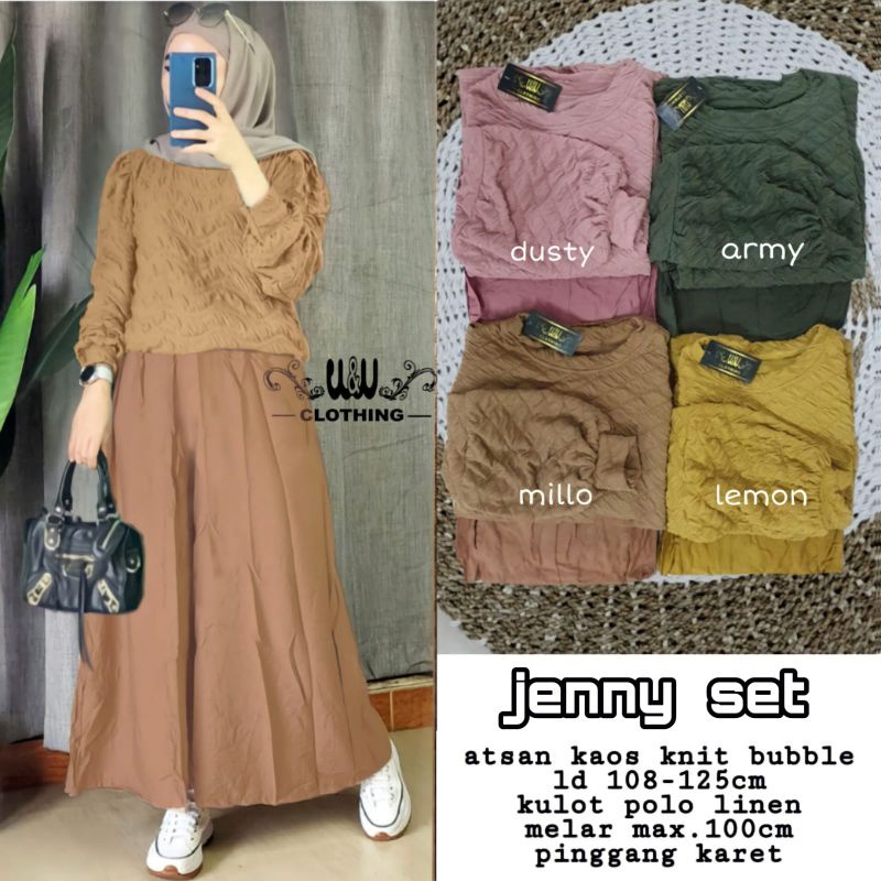 GROSIR Jenny Set Kulot Polo Linen Atasan Kaos Knit Bubble Terbaru By W&W buruan