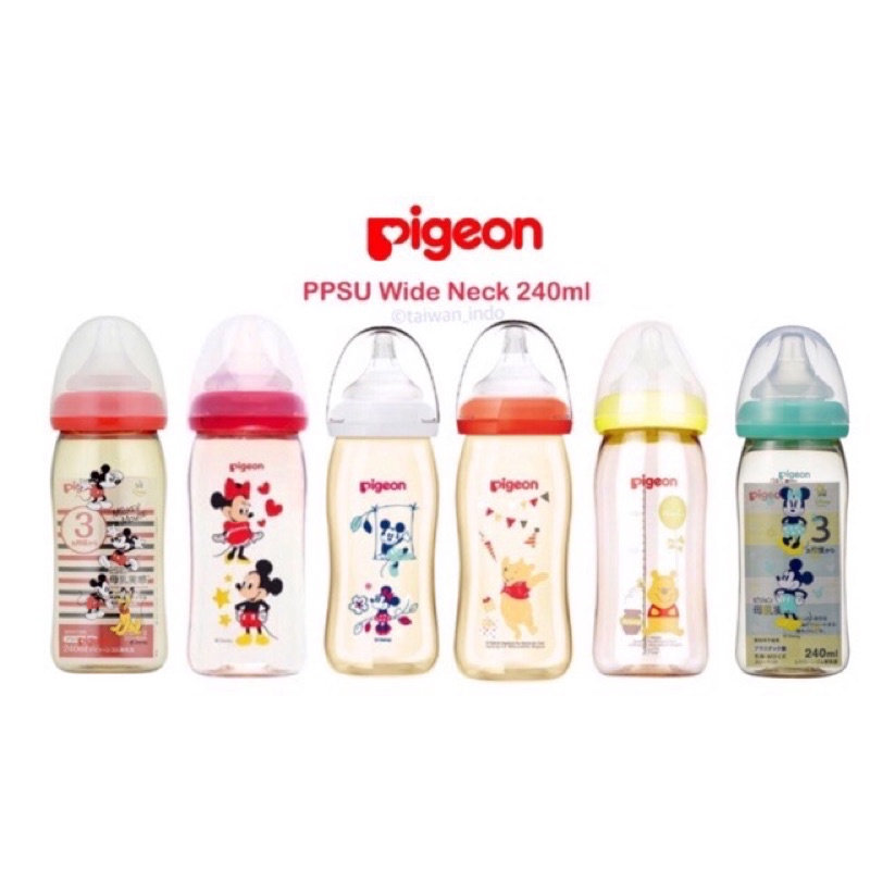Terbaik Pigeon Botol Disney 240ml PPSU Wide Neck Mickey Minnie Pooh Snoopy 