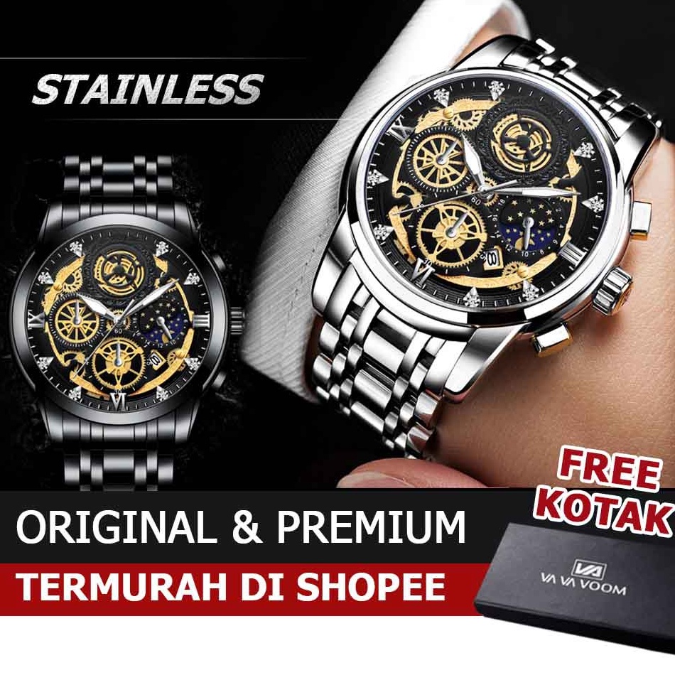 TREND TERBARU Jam Tangan Pria Original Impor FNGEEN VAVA VOOM Tahan Air dengan Kronograf Aksesoris