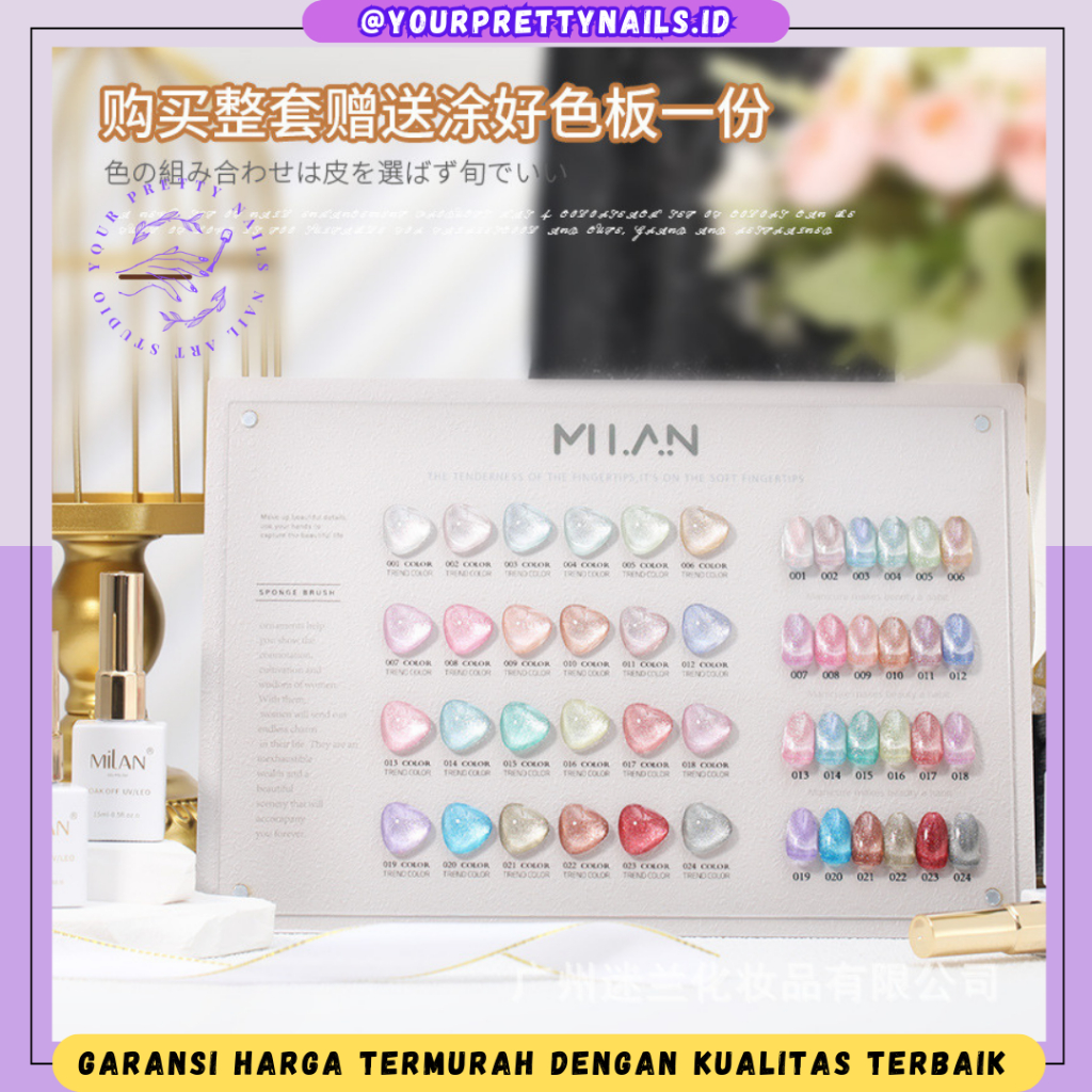MILAN 24 COLORS 1 SET CAT EYE FLASH GLITTER NAIL GEL POLISH KUTEK UV FREE DISPLAY COLOR / MILAN VERY