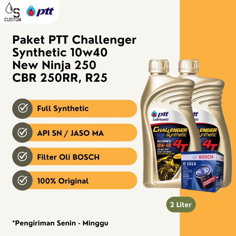 Paket Oli Ninja CBR 250 R25 PTT 10W40 FULL SYN 2L + Filter Oli