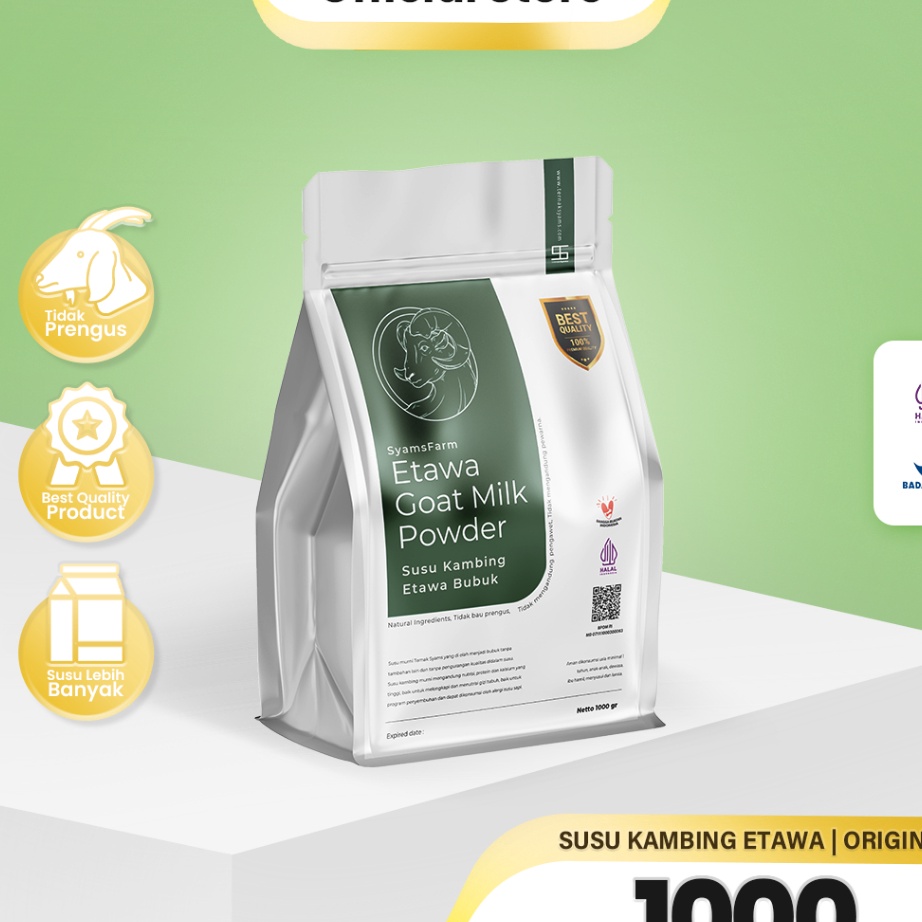 

PGQJ3245 XG34448 Ternak Syams - SyamsFarm Susu Kambing Etawa Bubuk 1000 gram 1 Kg Rasa Original Ternak Syams BPOM Halal Premium Platinum Goat Milk Powder Drink Pasteurisasi Cair Natural Sehat Asli Terjamin Berkualitas COD Tunai bayar ditempat Platinum fla