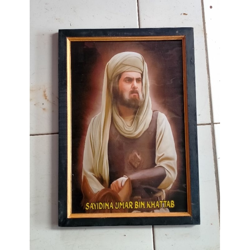 hiasan dinding poster Sayidina Umar bin Khattab plus FIGURA ukuran 53*35