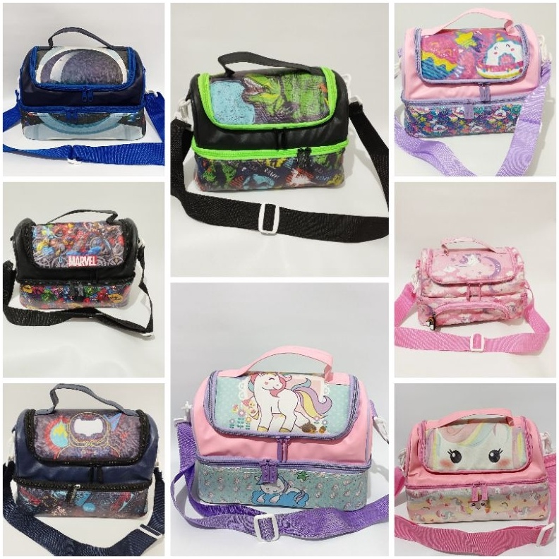 Import ✨Terbaik✨ Tas Bekal Anak 2 Susun Medium Karakter Unicorn Frozen Astronot Starwars Bola Avenge