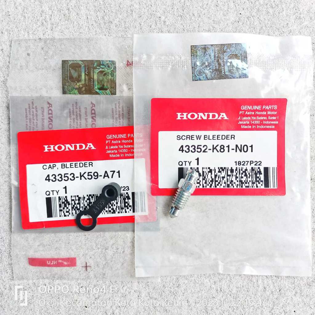 Baut-Nepel Angin-Minyak Rem-Kaliper BeAT-Spacy-Scoopy ADV-PCX Ori AHM