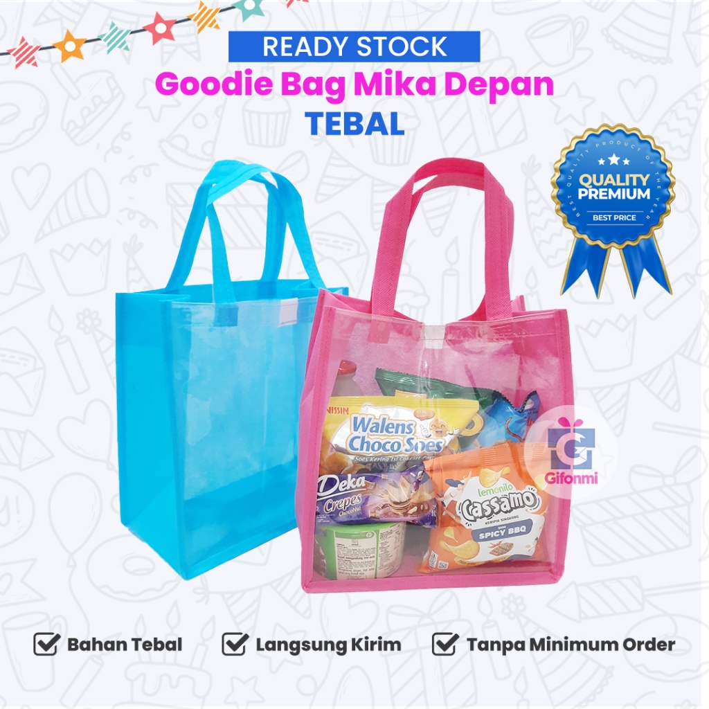 

Goodie Bag Mika Depan Kombinasi Spunbond | Ukuran Snack dan Box Nasi Chicken | Ready Stock