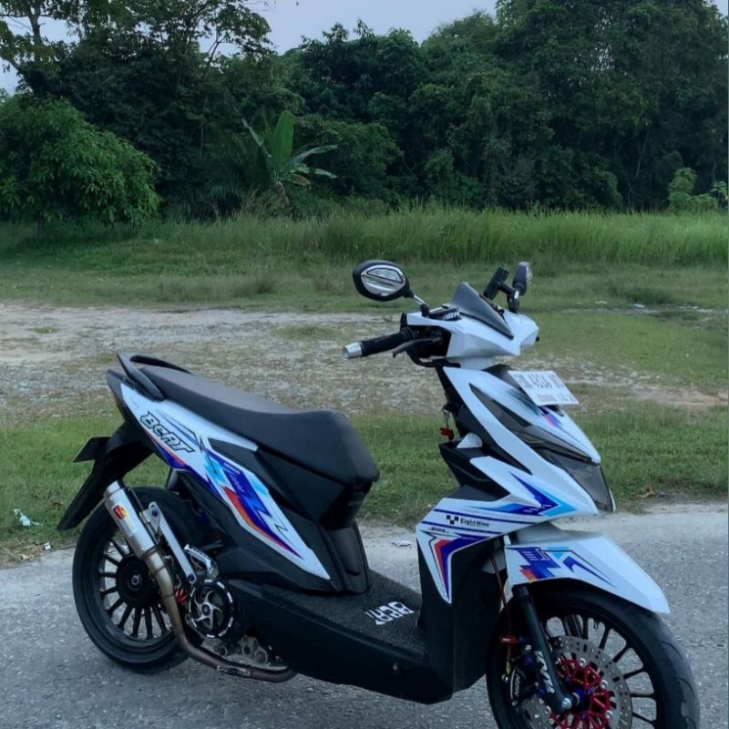 Striping Stiker Sticer Decal Motor Honda Beat Karbu Carbu Fi Esp New Deluxe Warna Biru Hijau Stabilo