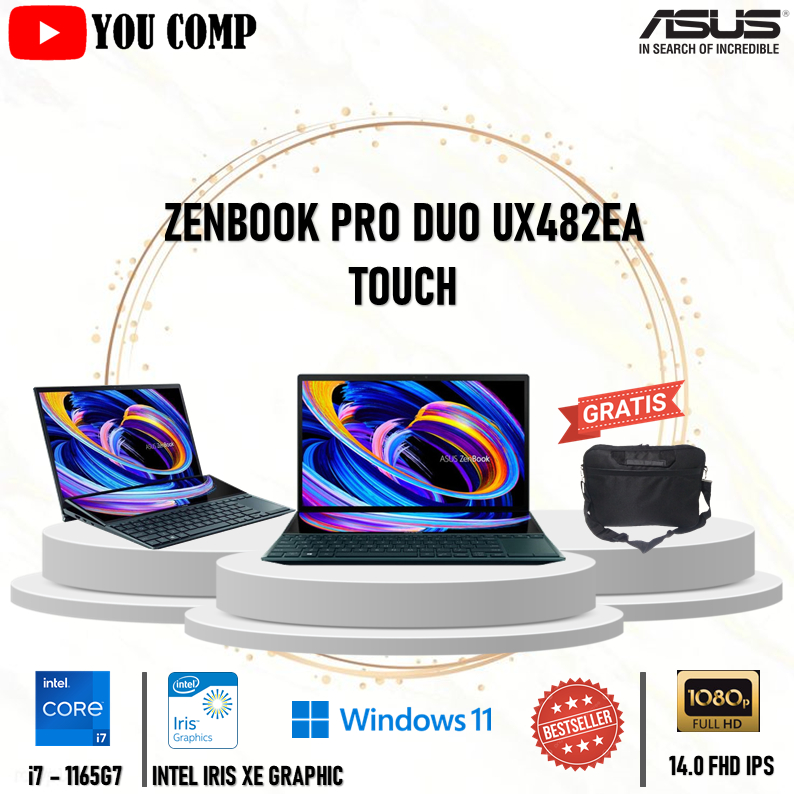 Laptop Dua Layar Asus Zenbook Pro Duo Ux482EA Touch Core i5 1135G7 Ram 8Gb Ssd 512Gb W10 Fhd Ips