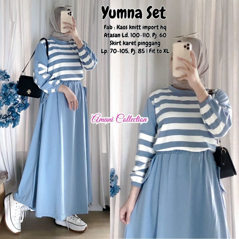 YUMNA SET ROK POLOS MIX BLOUSE SALUR FULL KAOS KNIT 2511
