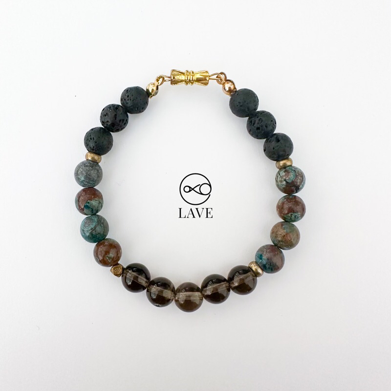 Smoky Quartz Chrysocolla Lava Stone Crystal Bracelet