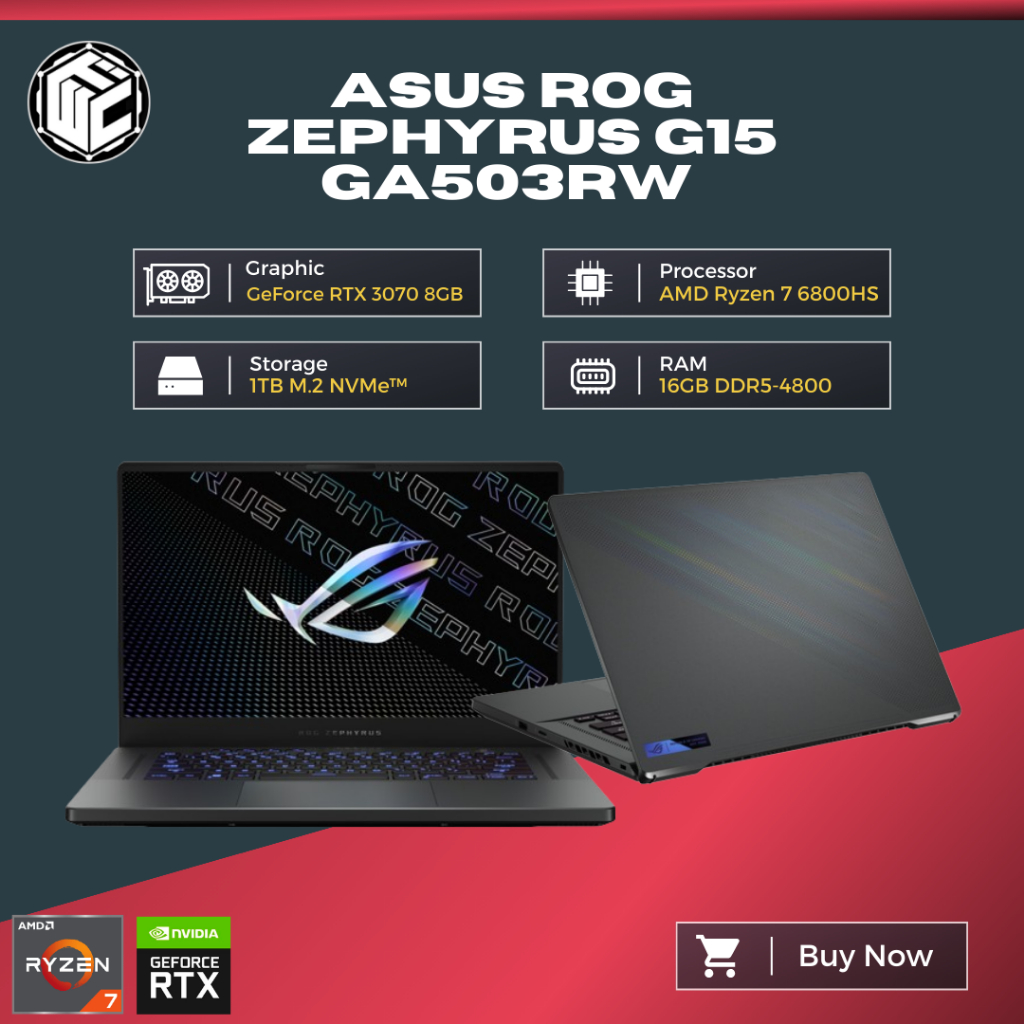 Laptop Gaming Asus Rog Zephyrus G15 GA503RW RYZEN 7-6800HS/ 16GB/ 1TB/ RTX3070Ti 8GB/ W11