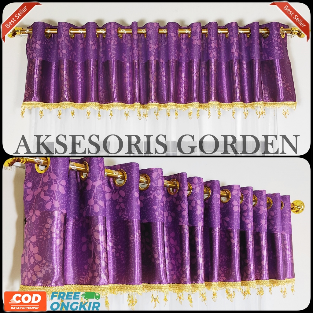 Poni Gorden Atas Pintu Blackout import Model Poni Pisah 2 Pintu Gold Coklat Ungu 12 Lubang Smokring