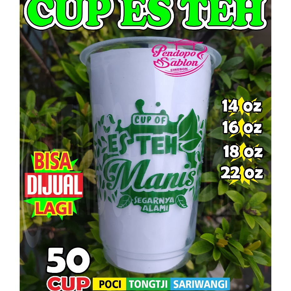 𝓼 gelas cup plastik 14oz 16oz 18oz 22oz oval datar MOTIF cup of tea / teh poci / cup es teh / sedota