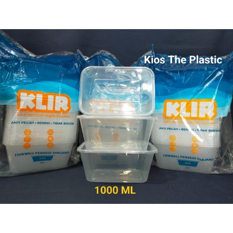 Thinwall Persegi Panjang KLIR 1000ml+tutup/kotak makan,Thinwall 1000ml