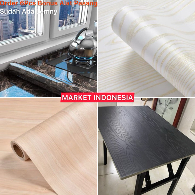 Wallpaper Glosy Marmer Tekstur Tebal L122CmxP50Cm Pelapis Meja Kayu Kaca Lemari Tembok Dinding Dapur