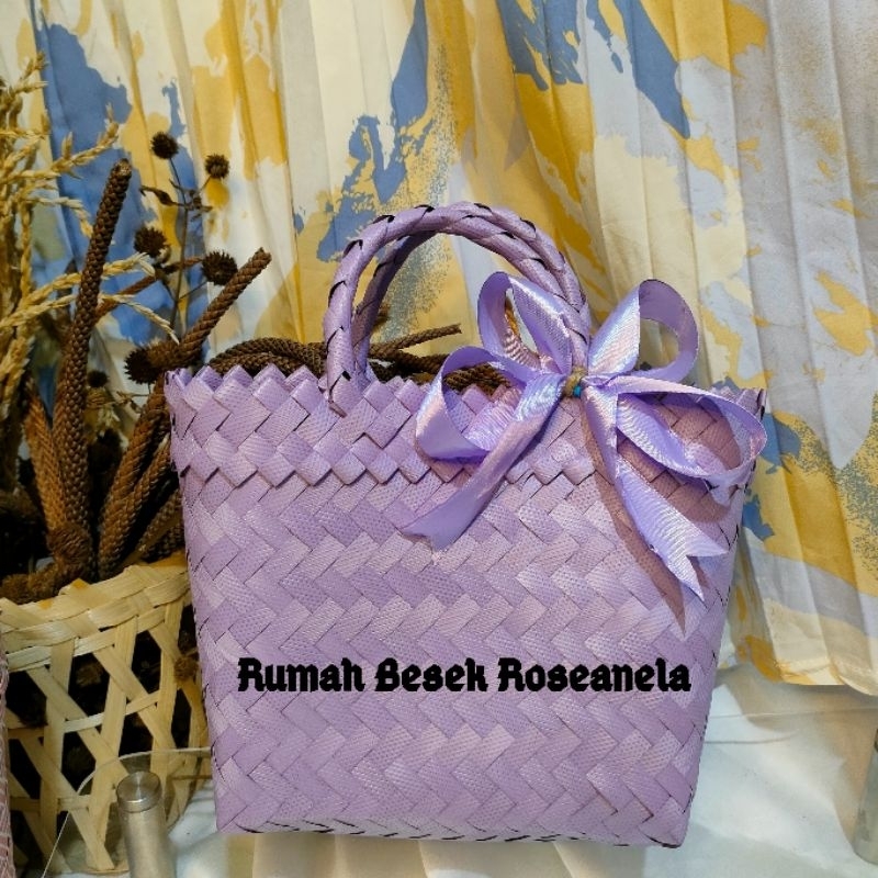 Tas anyaman plastik Ungu ukuran XS ready