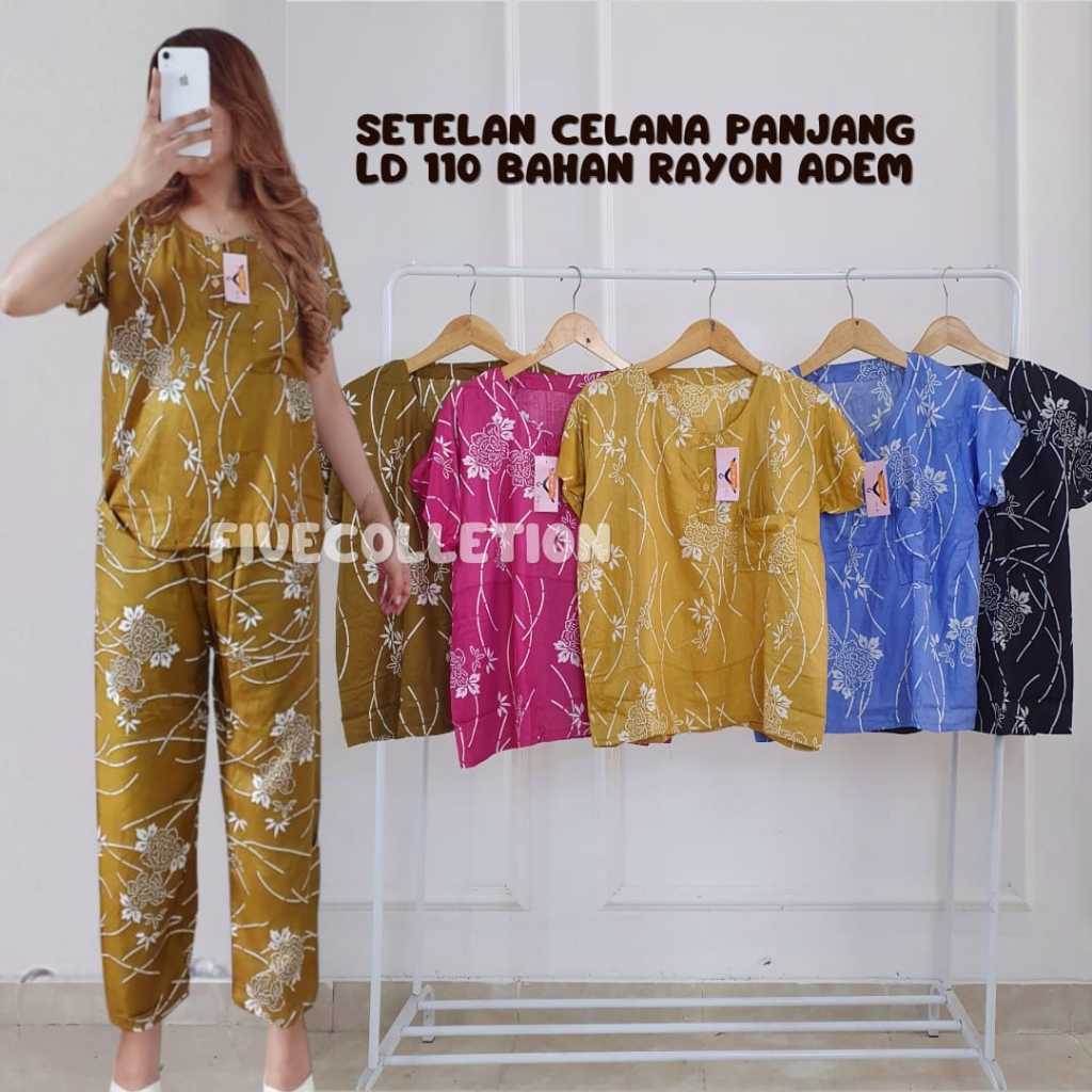 Setelan Celana Panjang Wanita Piyama Baju Tidur Rayon Bali Ld 110 Murah Kekinian