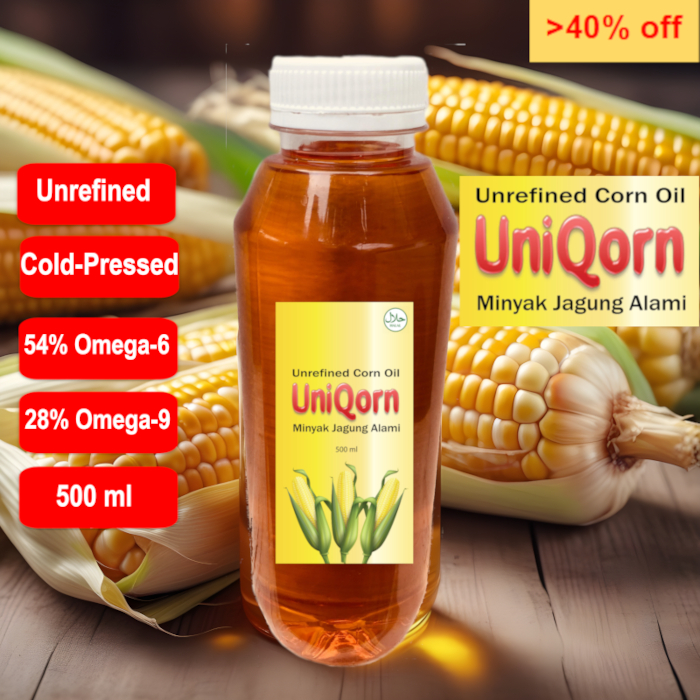 

UniQorn Minyak Jagung Alami 500 ml - Raw Unrefined Corn Germ Oil - Cold Pressed Virgin Corn Oil - Untuk suplemen diet, kuliner, pop corn popping oil, perawatan kulit, rambut, dan hewan piaraan - Dietary Supplement, Culinary, Haircare, Skincare, Pets Care