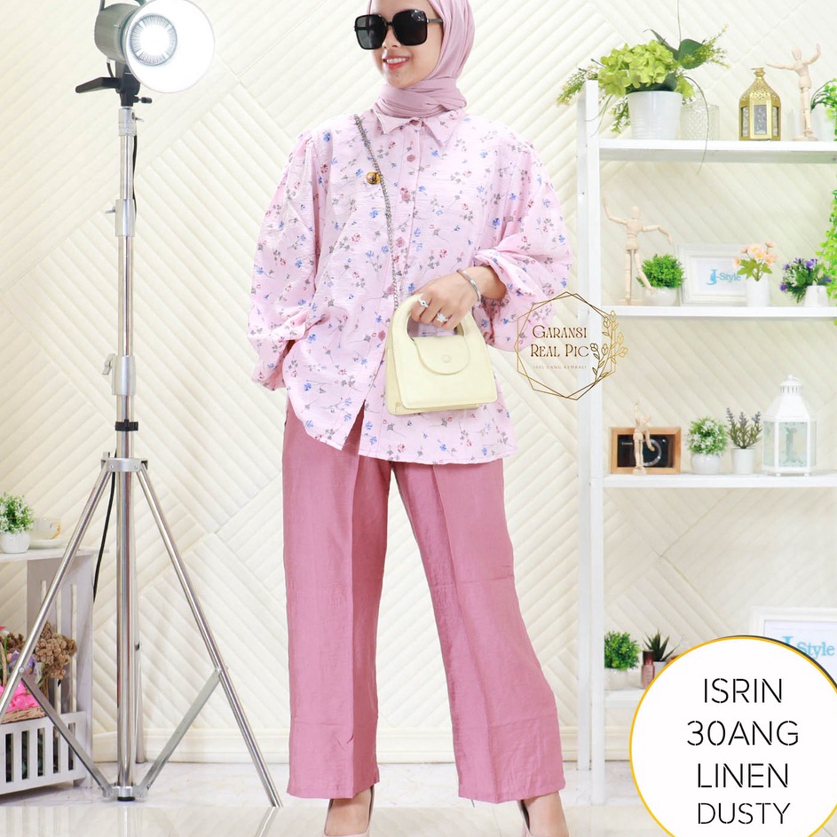 Terkini One Set Kemeja Kringkel Motif Full Kancing Lengan Balon Isrin C 3