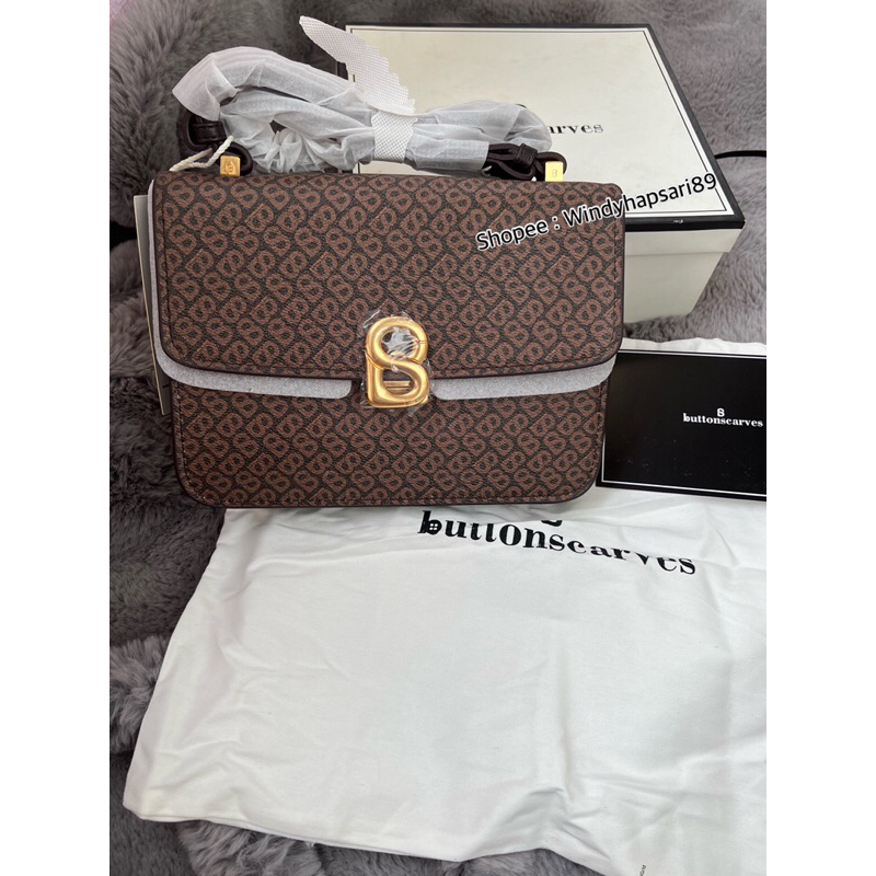 NEW AUDREY CANVAS BAG BROWN BUTTONSCARVES