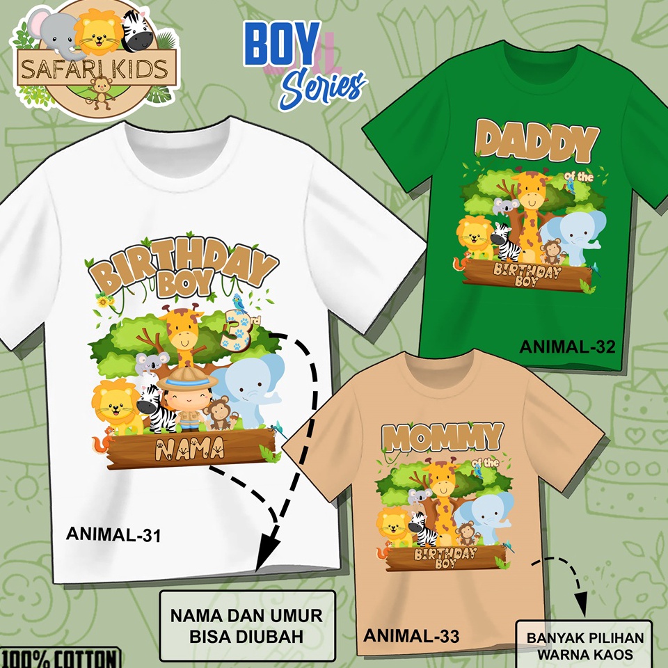 Cepaat Kaos ulang tahun Zoo Animal Safari Singa Jerapah Gajah baju ultah Anak dan dewasa