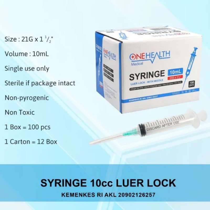 Onehealth Spuit 10cc 10ml Syringe 10 cc Alat Injeksi Suntikan One Health