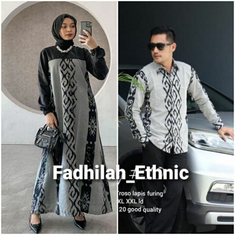 Set Couple Tenun - Baju Couple Pasangan - Baju Tenun Etnik - Gamis Tenun - Kemeja Tenun