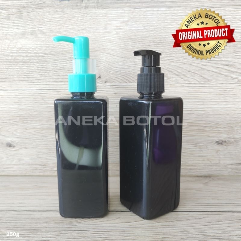 BOTOL PET 250 ML KOTAK SQ HITAM TUTUP PUMP CLIP WARNA WARNI / ANEKA BOTOL SABUN SHAMPOO MURAH
