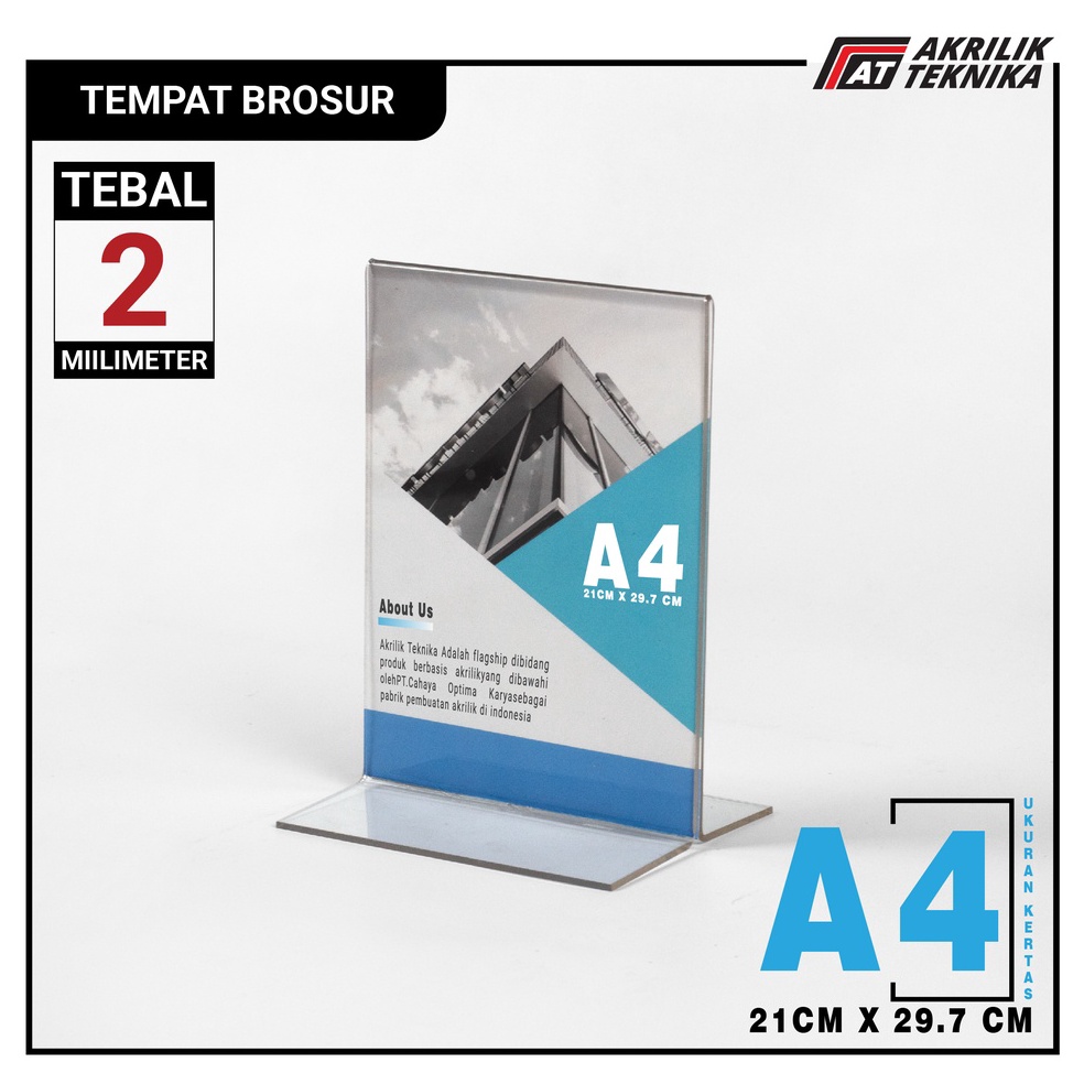 

5.5 HARGA GROSIR Tempat Brosur Akrilik Tent Card Holder Portrait T - Ukuran A4 2mm