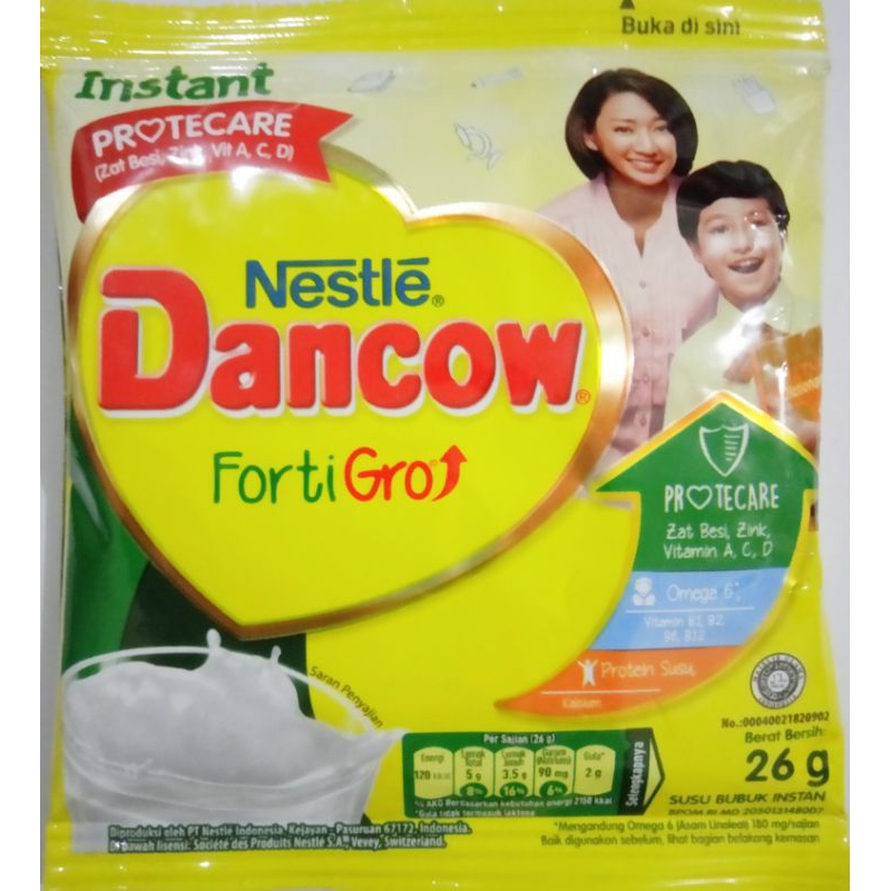 

susu bubuk putih Dancow fortigro 26 gr per renceng isi 10 sachet