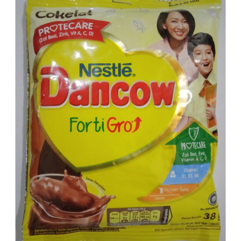 

susu bubuk coklat Dancow fortigro 38 gr per renceng isi 10 sachet