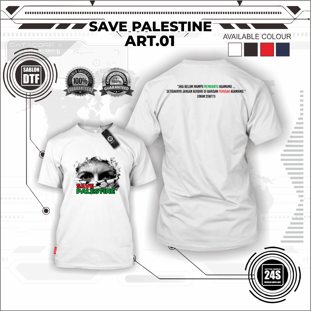 UniqueSablon - baju palestina - free palestine - pria - lengan panjang - kaos palestina original - s