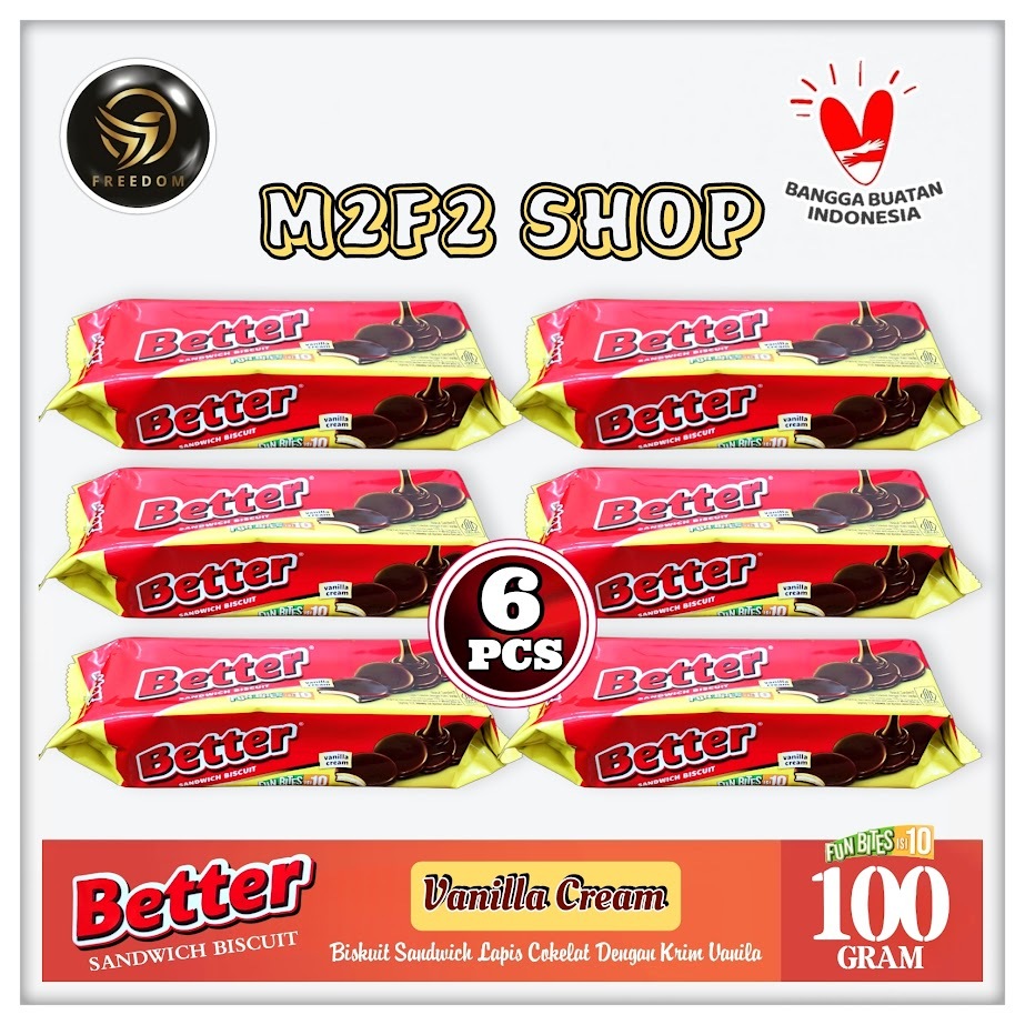 

Better Biskuit Sandwich Vanilla Cream | Krim Vanila - 100 gr (Kemasan 6 Pcs)