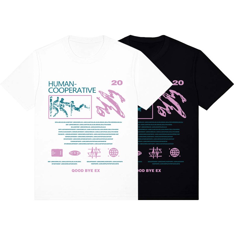 T-shirt Atasan Baju Kaos Pria Wanita Print Kaos Gambar Atasan Korean Oversize Hitam Putih