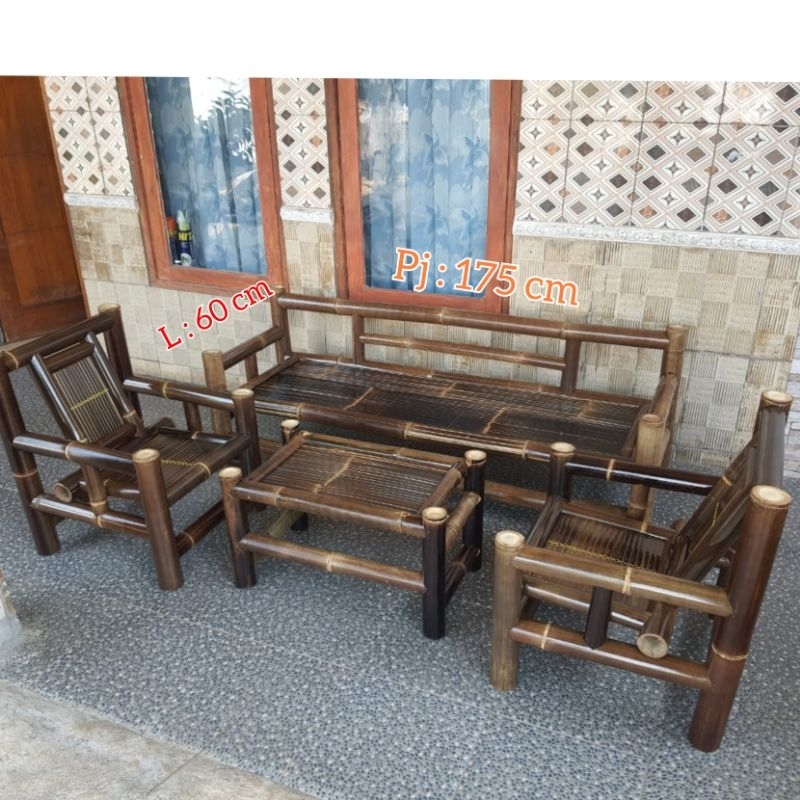 Kursi Teras, kursi Bambu Hitam, kursi set full, kursi santai