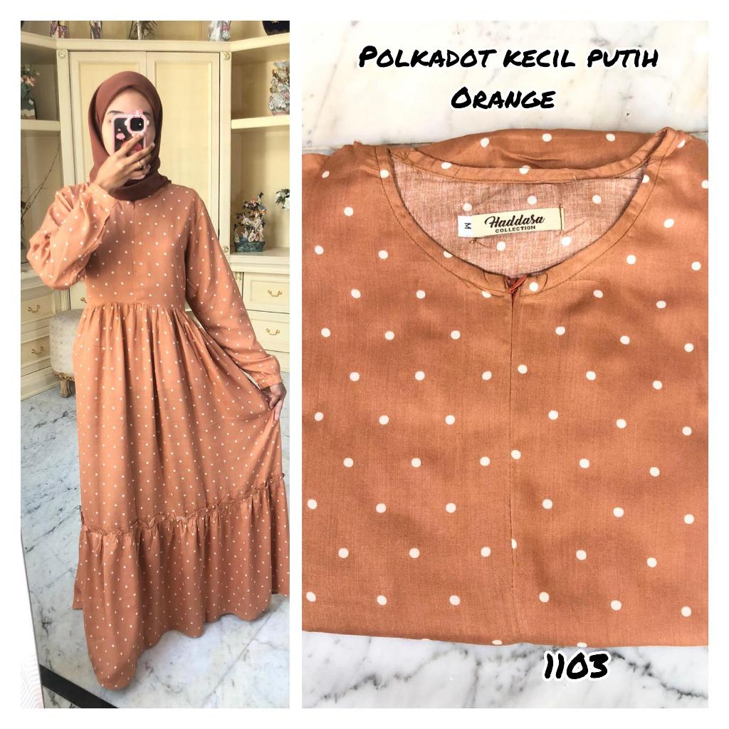 GAMIS RAYON MOTIF POLKADOT KECIL PUTIH (ORANGE)