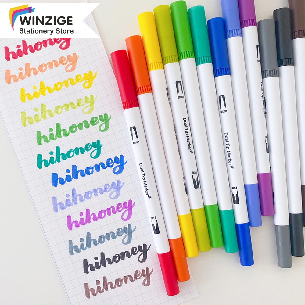 

Winzige Set 12Pcs Brush Pen Dual Tip Calligraphy Brush Lettering Aesthetic Vintage Warna Warni Brush Marker Pena Kuas Warna Pulpen Pena Kaligrafi Coloring Markers