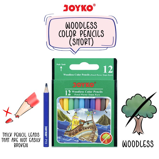 

PENSIL WARNA PENDEK 12 WARNA MEREK JOYKO CP 107 1 PAK ISI 12 PCS