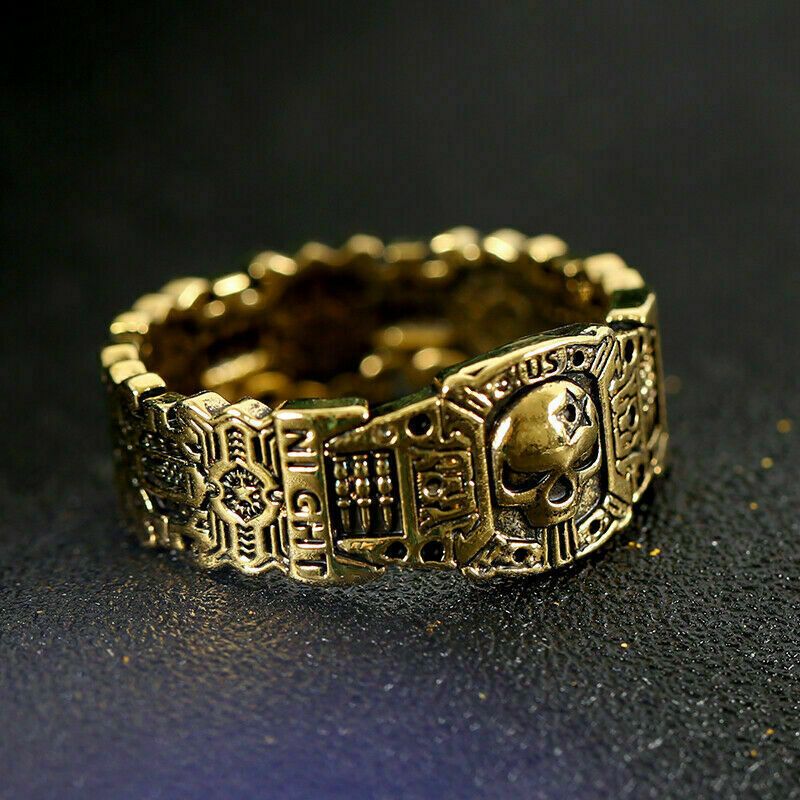 Cincin Night Rider Tengkorak Gold / Cincin Tengkorak Pria / Skull Skeleton Steampunk Vintage Old Sty
