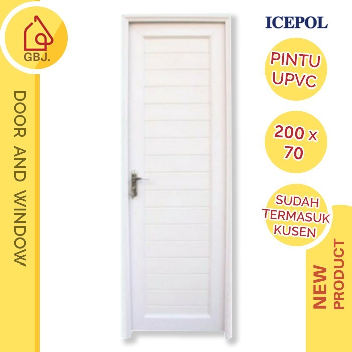 PINTU KAMAR MANDI UPVC 200 X 70 PUTIH + HANDLE PINTU + KUSEN ICEPOL / PINTU UPVC
