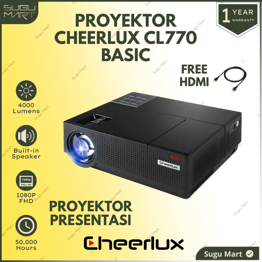 Proyektor Cheerlux | Proyektor CL770 Proyektor 4000 Lumens | Proyektor Android Wifi Full HD | Proyek