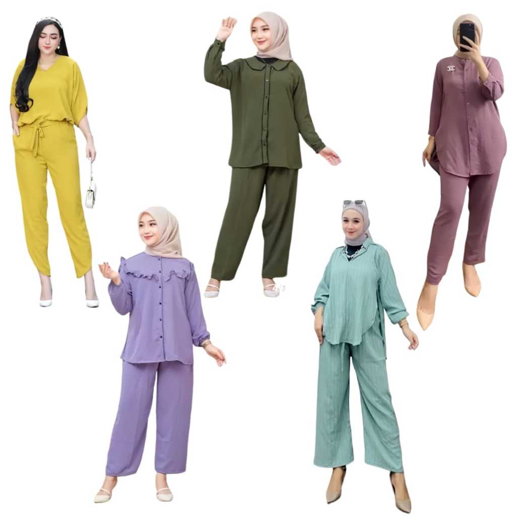 Baju Setelan Wanita One Set Baju Celana Crinkle Livia Oneset Lady Crush Krinkel Premium