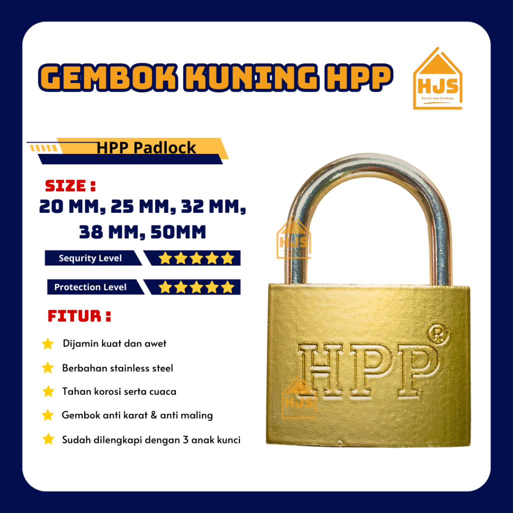 [HJS] Gembok Kuning HPP Untuk Koper / Gembok Tas /Kunci Pagar / Kantor / Toko / Gudang /  Gembok ber