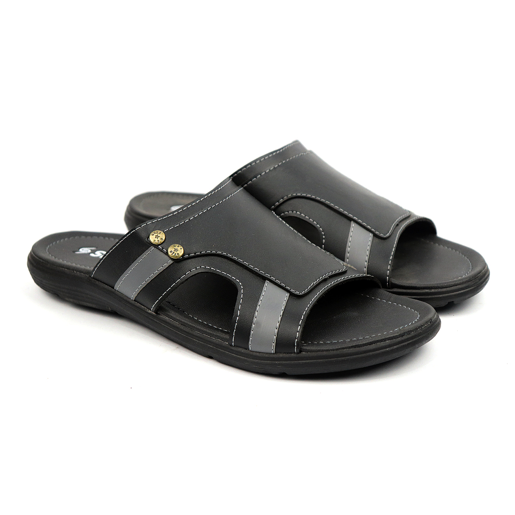 Silom Sandal Pria Kulit Slide Two-Tress Original Sendal Slop Basic Casual