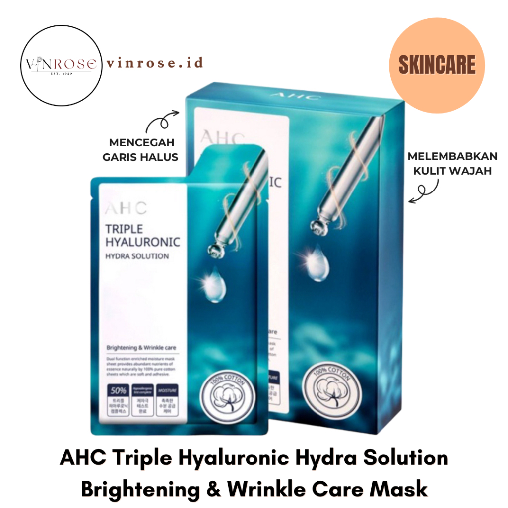 [1 Pcs] AHC Triple Hyaluronic Hydra Solution Brightening & Wrinkle Care Mask Pack Korea/ Skincare Sh